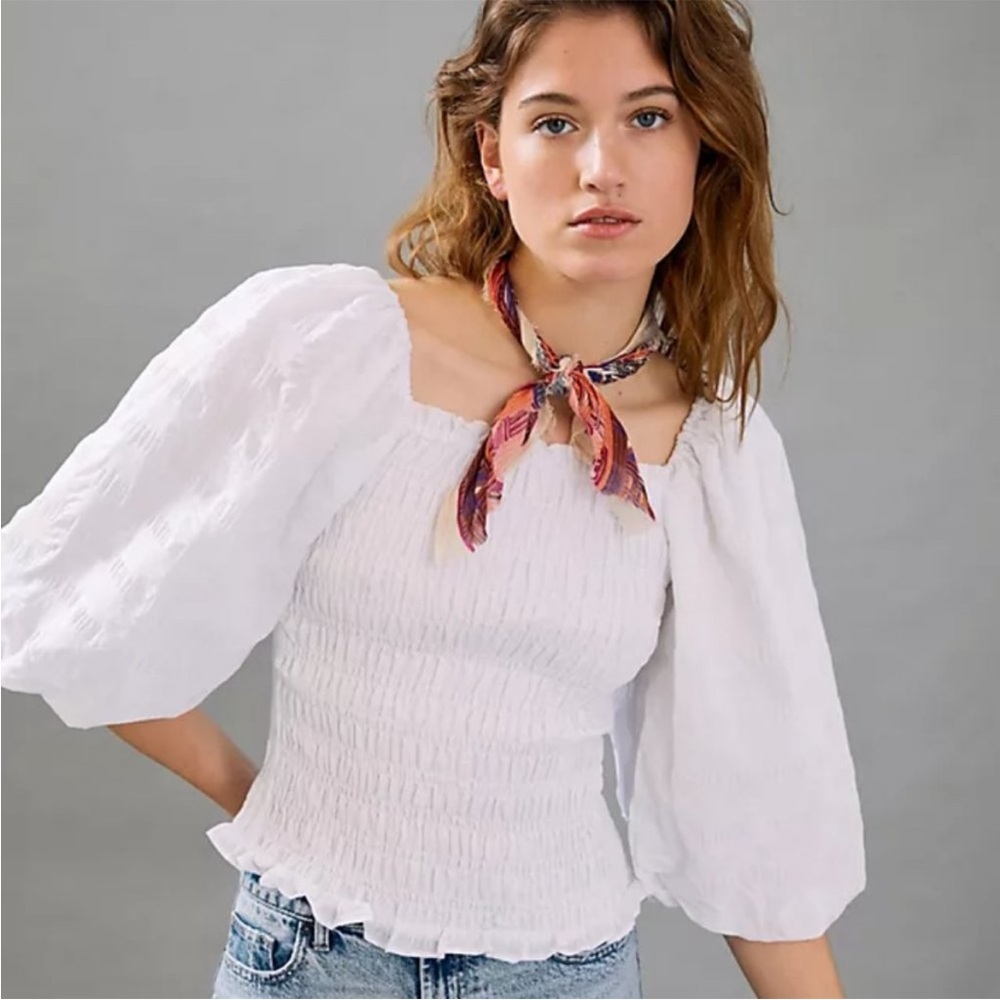 NWT Anthropologie by Maeve Ruched Semi Crop Top White XL Blouse